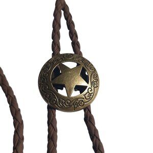 Bolo Braided Brown Necklace Men Women Sherriff Badge Pendant Western 40 In Gift